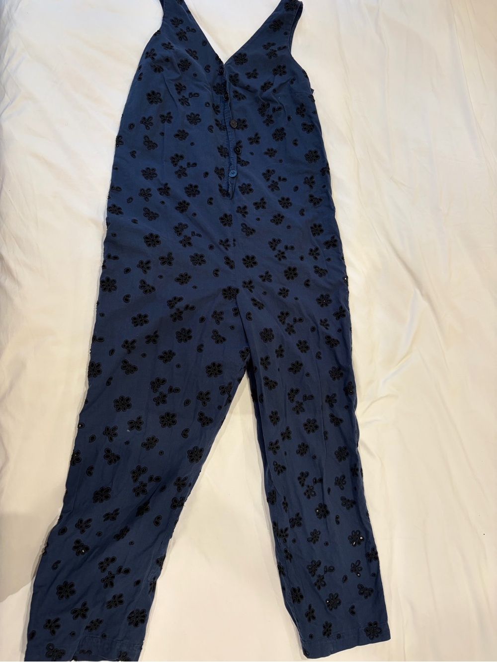 Hatch Navy Floral Button-Front Jumpsuit